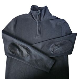 Banana Republic Mens Black 1/4 Zip Mock Neck Pullover Sweatshirt L Elbow Patches